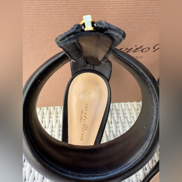 Gianvito Rossi Bijoux Black Nero Lambskin Napa Leather Ankle Strap Heels 37.5 - Picture 10 of 13